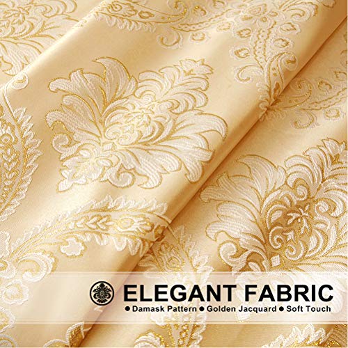 ELKCA Golden Jacquard Swag Waterfall Valance Luxury Curtain Valance for Living Room (Damask-Golden, W69 Inch, 1 Panel) - color: Valance,damask-golden, size: 69"W x 43"L (Pack of 1)