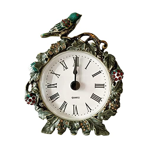 Decorative Mini Table Clock, Vintage Metal Silent Analog Quartz Battery Operated Table Top Clock for Living Room Decor Shelf - color: Bird