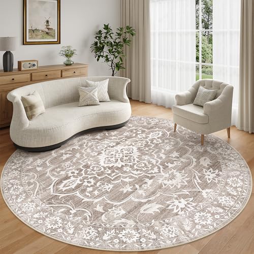 Soalmost Washable Round Rug 8ft for Living Room,Soft Circle Rug Light Brown - color: Light Brown, size: 8' (Round)