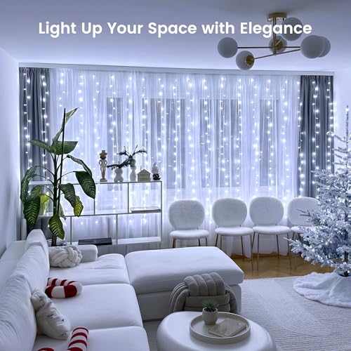 HEYFUNi 6.6FT x 6.6FT Cool White Curtain Lights Plug in, 200 LED - color: White, size: 6.6ft*6.6ft