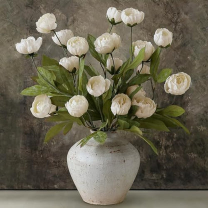 VIERENA 6 Pcs 27" Faux Silk Peony Artificial Flowers Stems for Vase (Cream) - color: Cream
