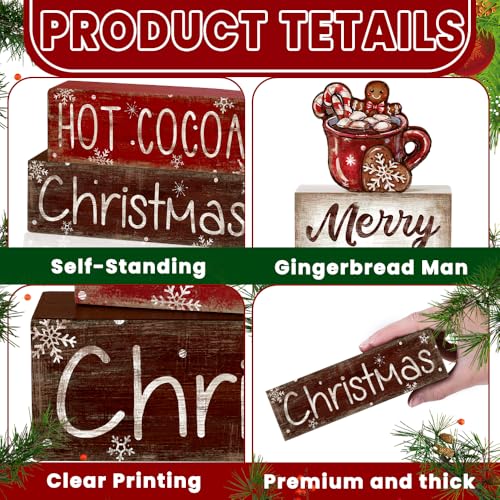 4Pcs Christmas Wooden Tabletop Decoration Hot Cocoa Wooden Block Signs Gift - style: Hot Cocoa