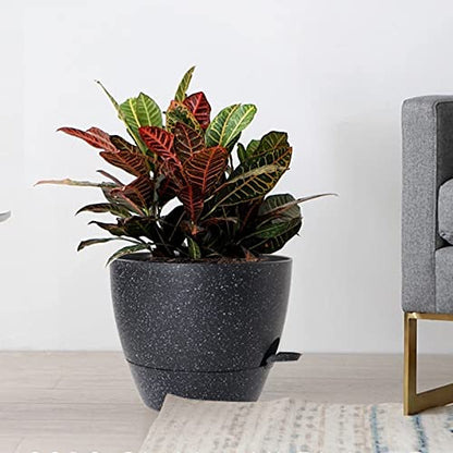 UOUZ Large Self Watering Pots, 12/10/9 Plastic Planters with High Drainage Holes and Deep Reservoir for Indoor Outdoor Garden Plants and Flowers, Black Speckles - color: Black Speckles