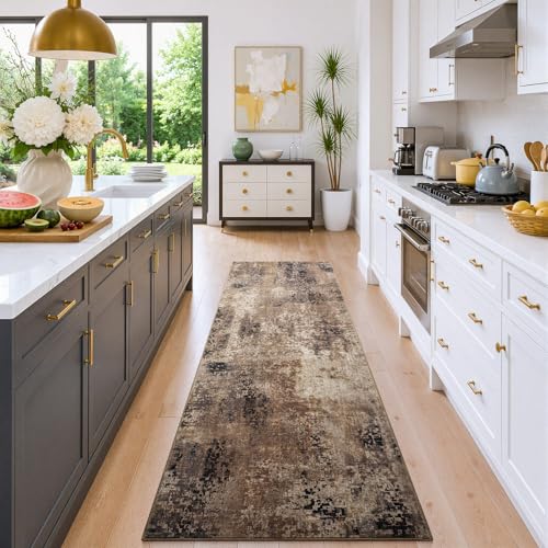 Merelax 2x6 Hallway Runner Rug Washable Non-Slip Brown Red Low Pile Carpet - color: Brown Red, size: 2' x 6'(24''x72'')