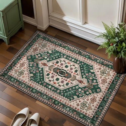 Ciicool 2x3ft Small Area Rug,Washable Boho Thin Mat for Entryway Kitchen - color: Beige/Green, size: 2' X 3' (Rectangular)