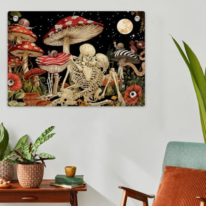 Gothic Skull & Mushroom Tapestry Banner Flag Dark Academia Skull Wall Decor - color: Multi 0664