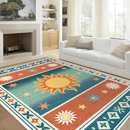 Area Rug 6x9 Living Room Sun Rug Machine Washable Boho Southwestern Rugs - color: Sun, size: 6' x 9' (Rectangular)