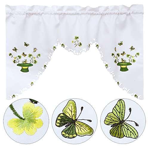 Simhomsen Embroidered Irish Clover Kitchen Window Curtain Swag and Tiers Set for St. Patrick’s Day and Spring (Clover B) - color: Clover B