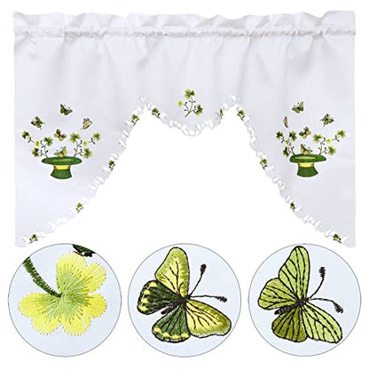 Simhomsen Embroidered Irish Clover Kitchen Window Curtain Swag and Tiers Set for St. Patrick’s Day and Spring (Clover B) - color: Clover B