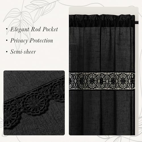 Gibelle Black Boho Bedroom Curtains 84 Inch Length, Farmhouse Linen Curtains for Living Room, Bohemian Country Window Curtain Panels Tassel Draperies, 56’’W x 84’’L - color: Black, size: 56"W x 84"L (Pack of 1)