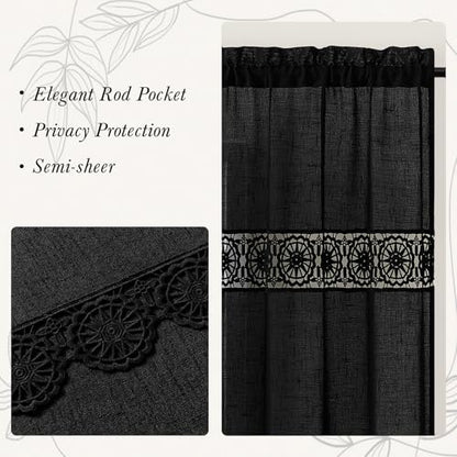 Gibelle Black Boho Bedroom Curtains 84 Inch Length, Farmhouse Linen Curtains for Living Room, Bohemian Country Window Curtain Panels Tassel Draperies, 56’’W x 84’’L - color: Black, size: 56"W x 84"L (Pack of 1)