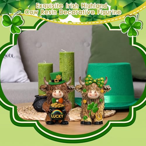 2 Pack Resin St. Patrick's Day Highland Cow Decor Gifts - style: St. Patrick’s Day