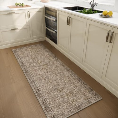 Machine Washable Hallway Runner Rug: 2'x6' Kitchen Rugs - color: Brown/Camel/Multi, size: 2' x 6' (Rectangular)