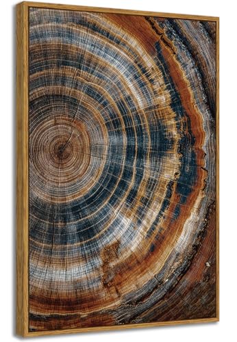 BingruiArt Faux Wood Tree Ring 04 Canvas Wall Art 16x24 Framed - color: Tree Ring - 04, size: 24"L x 16"W