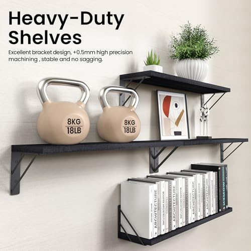 BAYKA 22.4 Inch Long Wall Mounted Floating Shelves (Black, Set of 4, 22.4") - color: A. Black Board & Black Brackets, size: 22.4 inches Uniform