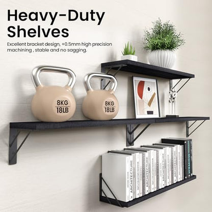 BAYKA 22.4 Inch Long Wall Mounted Floating Shelves (Black, Set of 4, 22.4") - color: A. Black Board & Black Brackets, size: 22.4 inches Uniform