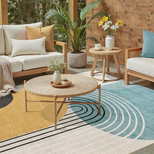 DCX Abstract Washable 4x6 Rug, Non Slip Low Pile Rug, Blue & Yellow - color: Yellow & Blue, size: 4' x 6' (Rectangular)