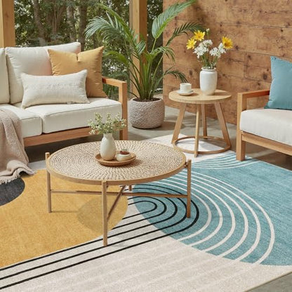 DCX Abstract Washable 4x6 Rug, Non Slip Low Pile Rug, Blue & Yellow - color: Yellow & Blue, size: 4' x 6' (Rectangular)