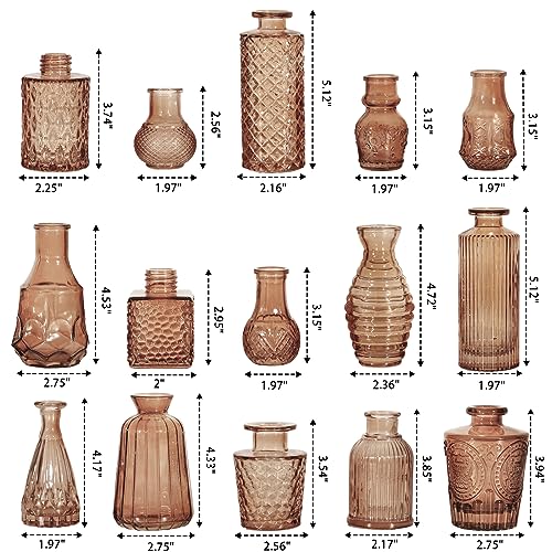 Glass Bud Vase Set of 32 Pcs, Small Glass Vases for Flowers - color: Amber