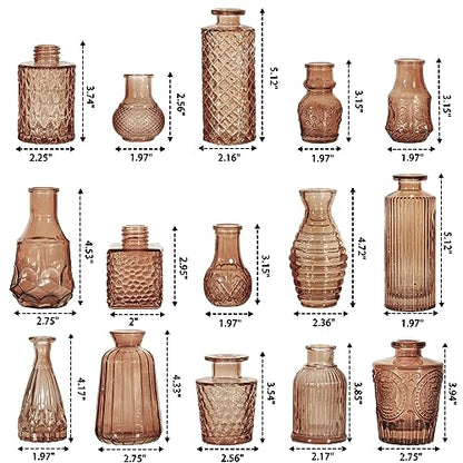 Glass Bud Vase Set of 32 Pcs, Small Glass Vases for Flowers - color: Amber
