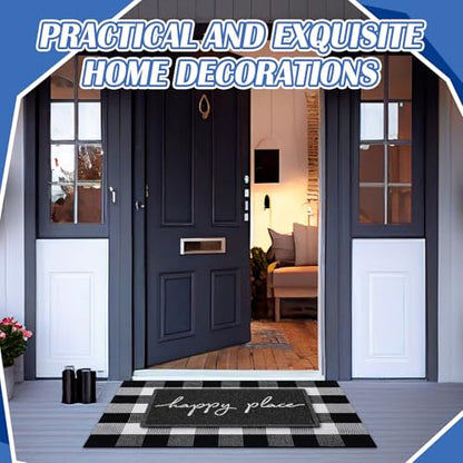 Geelin 2 Pcs Happy Place Doormat, Black and White Buffalo Plaid Rug Set - style: Happy Place