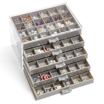 YUFONG Earring Storage Box Organizer 5 Drawers with 120 Small Compartments - color: Gray