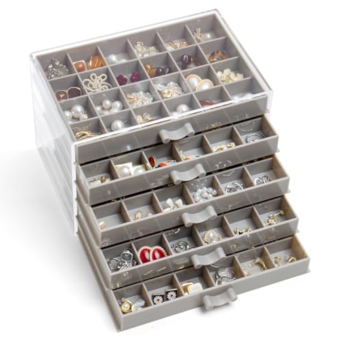 YUFONG Earring Storage Box Organizer 5 Drawers with 120 Small Compartments - color: Gray