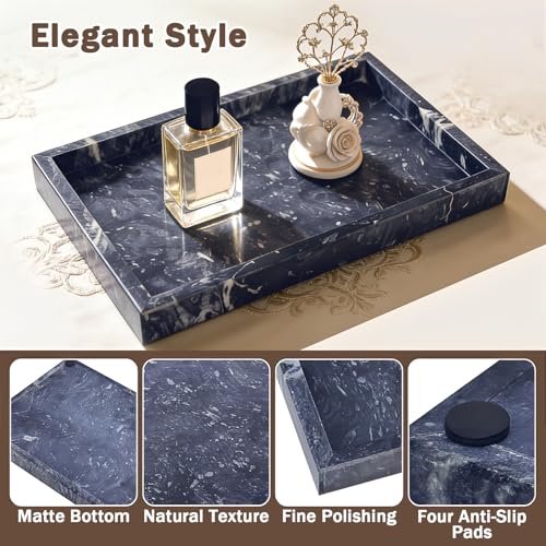 Marble Bathroom Tray for Countertop, Natural Decorative Marble Tray for Kitchen, Vanity, Home Decor, Dresser Organizer, Plate Holder for Perfume, Candle and Jewelry, 12"x 8"x 1.2", Gray Black