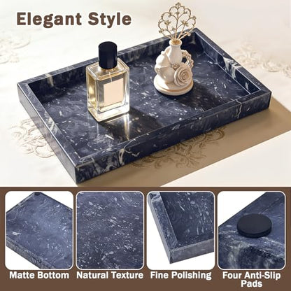 Marble Bathroom Tray for Countertop, Natural Decorative Marble Tray for Kitchen, Vanity, Home Decor, Dresser Organizer, Plate Holder for Perfume, Candle and Jewelry, 12"x 8"x 1.2", Gray Black