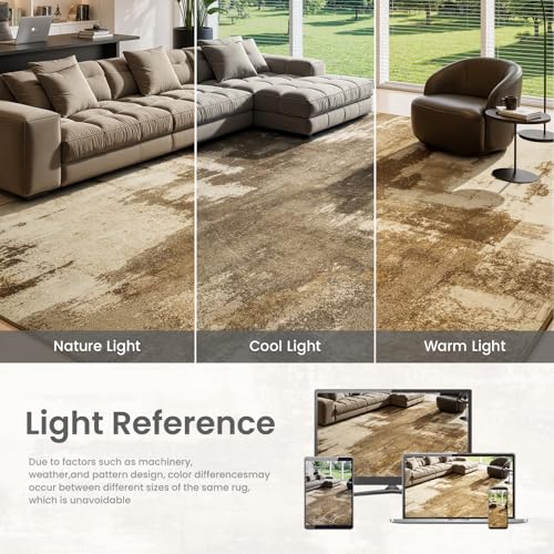 Merelax 5x7 Brown Washable Area Rug Non-Slip Faux Wool Abstract Rug - color: Brown, size: 5' x 7'(60''x84'')