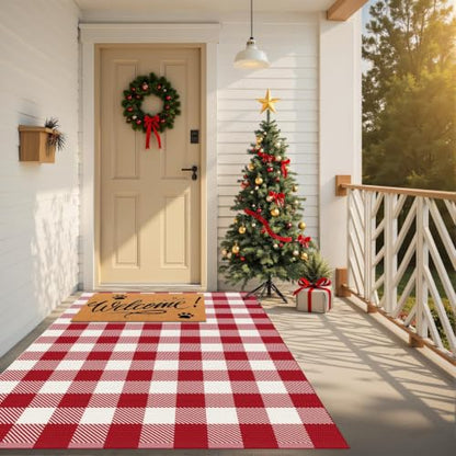 Outdoor Rugs, Red and White Area Rug Checkered 4’ x 6’ - color: Red & White, size: 4' x 6' (Rectangular)