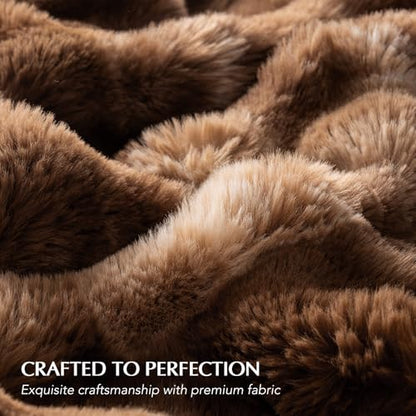 EverGrace Faux Rabbit Fur Bubble Throw Blanket, 60"x80", Lion Caramel - color: Marble Caramel Brown, size: 60"x80"