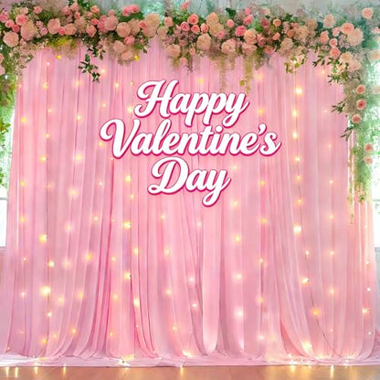 20 x 10ft Baby Pink Backdrop Curtains with Lights String - color: Baby Pink, size: W5' x H10'(4 panels)