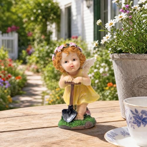 XJar Garden Fairy Figurine, Hand Painted Resin Yard Decor Statue - color: Flower Fairy Gardener-yellow