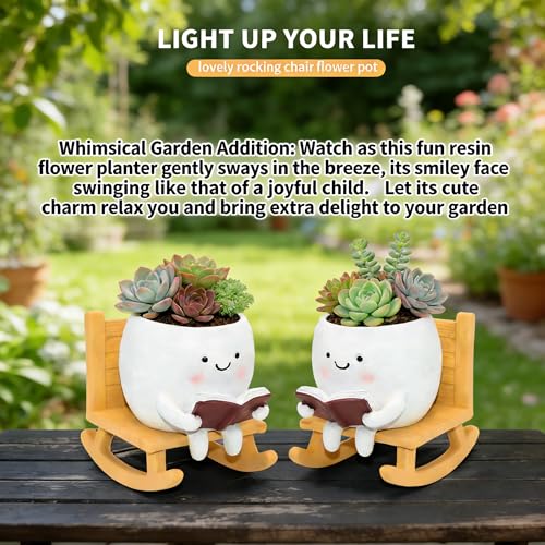 LAUGOKEBE Rocking Chair Smiley Face Planter Cute Plant Pots with Drainage