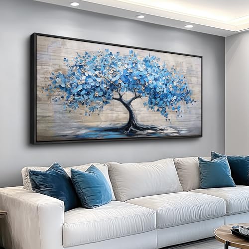 ERQINHUA Large Canvas Wall Art For Living Room Farmhouse Wall Decor For Bedroom Abstract Paintings Blue Tree Wall Pictures Artwork Office Decoration Dormitory Home Decor Black Framed 24x48 Inches - color: Blue Tree Black Framed, size: 48"L x 24"W