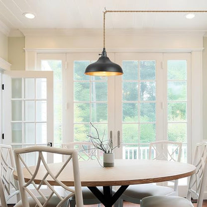 Plug in Pendant Lights Dome Hanging Lamp with Dimmable Switch 15 Ft Long Hemp Rope Farmhouse Pndant Light Cord Lighting Fixture DIY Hanging Light - color: B 1 Light