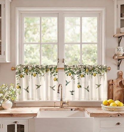 Miss Adola 18 Inch Length Kitchen Tier Curtains, Farmhouse Lemon - color: Farmhouse Lemon, size: 28"W x 18"L (Pack of 2)