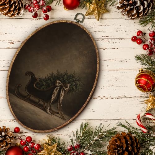 Yorhifa Dark Academia Winter Christmas Sleigh Framed Wall Art 8.5x11.5in - color: Dark Sleigh