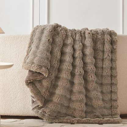 COOVA Soft Bubble Faux Fur Throw Blanket, 60"x80", Cationic Brown - color: Cationic Brown, size: 60“x80”
