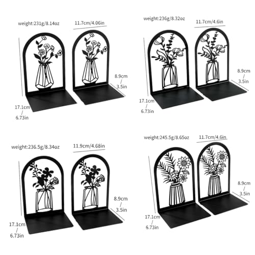 3Pairs Vase Flower Hollow Iron Bookends - color: 3pc Style B