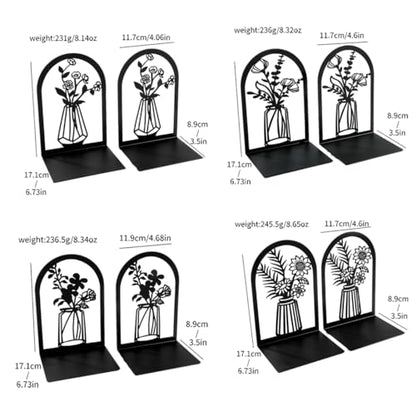 3Pairs Vase Flower Hollow Iron Bookends - color: 3pc Style B