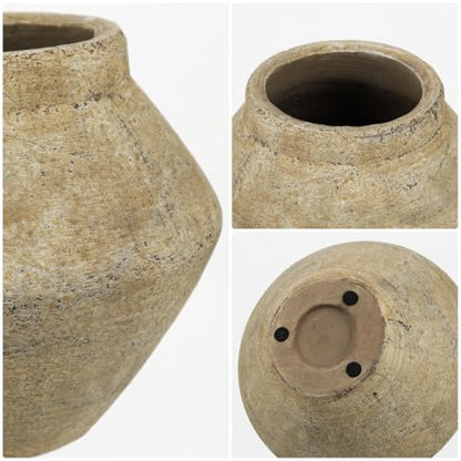 Briful Rustic Ceramic Vase 6'' Decorative Farmhouse Table Vase, Brown - color: Brown#747