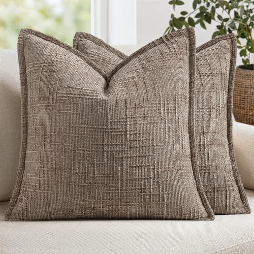 MIULEE Slubby Textured Decorative Euro Pillow Covers Taupe Grey 24x24 - color: Taupe Grey, size: 24" x 24" (Pack of 2)