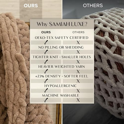SAMIAH LUXE Chunky Knit Throw Blanket 50x30 in, 3 lb Sandstone Brown - color: Sandstone, size: 50x30in