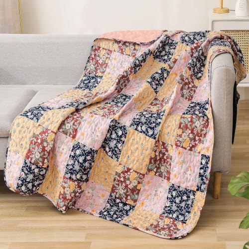 Exclusivo Mezcla 60"x 80" Boho Quilted Throw Blanket, Brown Quilt Throw - color: Floral Brown, size: 60 x 80 inch