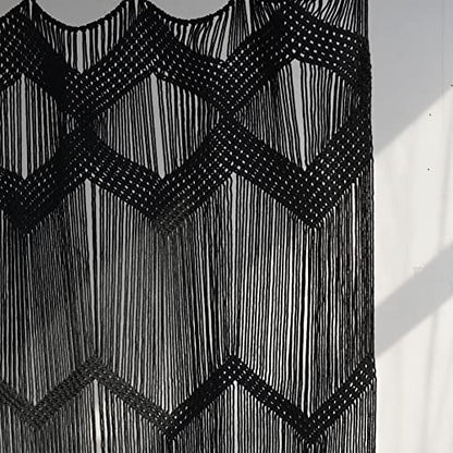 Macrame Curtain Handmade Black Boho Doorway window Divider 42"W*76"L - color: Black