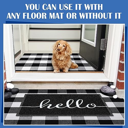 Geelin 2 Pcs Layered Hello Doormat, Black and White Buffalo Plaid Rug Set - style: Hello