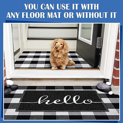 Geelin 2 Pcs Layered Hello Doormat, Black and White Buffalo Plaid Rug Set - style: Hello