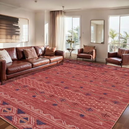 SERISSA 8x10 Washable Non-Slip Boho Area Rug for Living Room - color: Red Ochre/Multi, size: 8' x 10' (Rectangular)